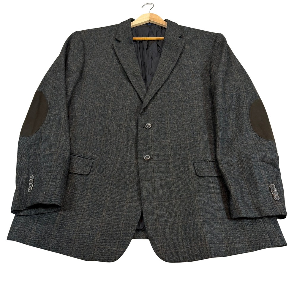 Jos A Bank 1905 Brrr Mens 50L Tailored Fit Olive Wool Plaid Blazer Elbow Patches